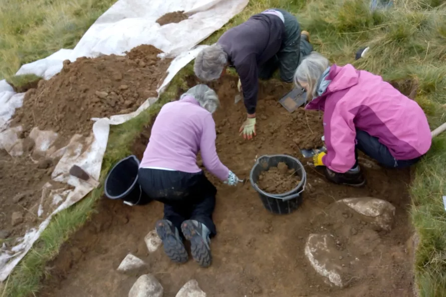Jan, Claire and Janet working hard in Trench 1