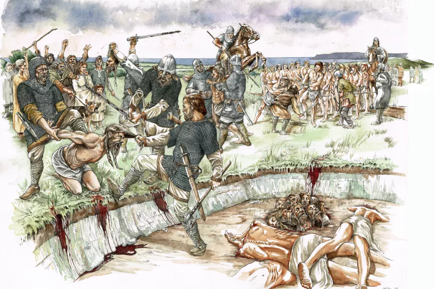 Reconstruction of the events surrounding the decapitations and burials of the mass grave by the Ridgeway. 