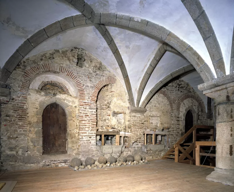 View of the basement of the Chateau de Mayenne with vaults and remains of ealry medieval wall