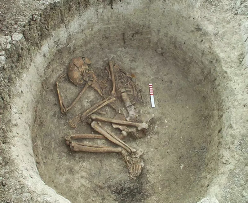 Iron Age crouched burial from the pit with multiple individuals