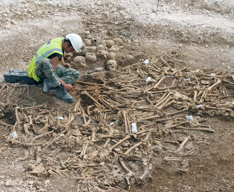 An image of the mass grave during excavation. 