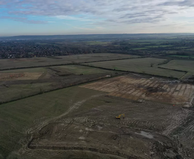 Drone view of an area near Milton Keynes ahead of excavations