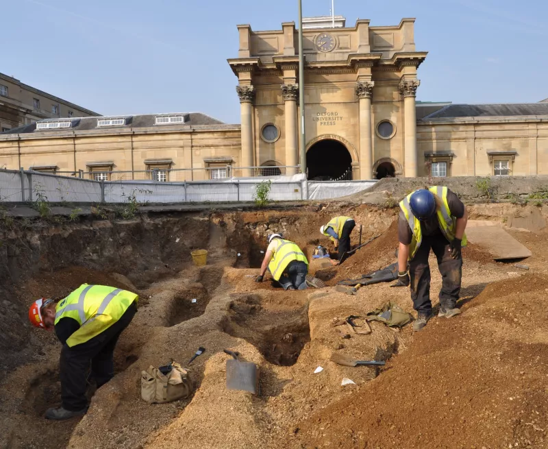 The OA team excavating the burial ground of the former Radcliffe Infirmary in Oxford.