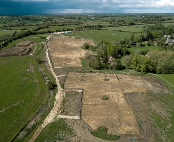 Aerial view of Chetwode Roman Villa Site on the route of HS2 Central