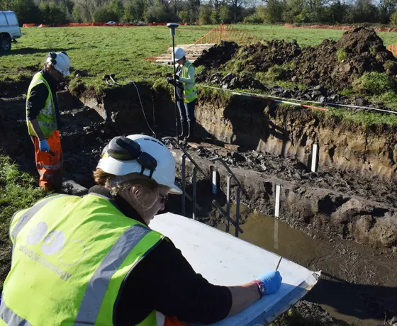 An image of sampling, Recording and Surveying one of the many paleo-channels in the Thames floodplain