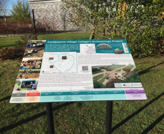 An information panel about the archaeology at Cambourne.