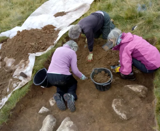 Jan, Claire and Janet working hard in Trench 1