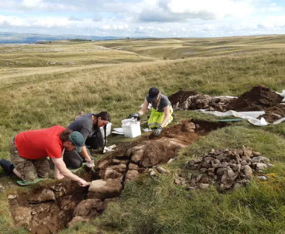 Jess, Andrew and Katie excavating Trench 17