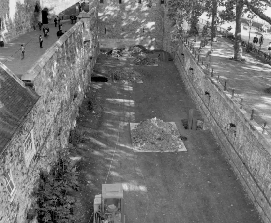 Photograph of the excavations taken from the Byward Postern.